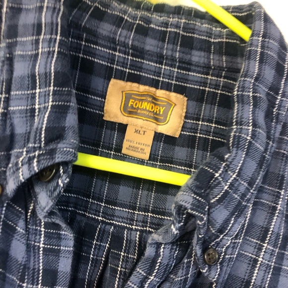 The Foundry Blue Plaid Men's Long Sleeve Button Down Flannel Shirt XLT - Picture 3 of 4